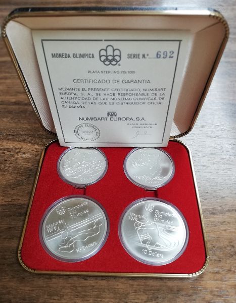 CANADA DEL AÑO 1975 ESTUCHE 4 MONEDAS PLATA OLIMPIADAS MONTREAL